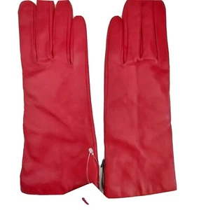 Grandoe Cashmere/Wool Blend Lined Leather Gloves. Red, Large - Picture 1 of 3