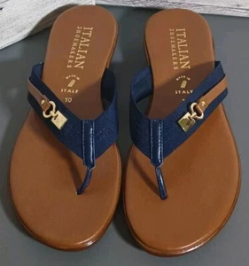 Italian Shoemaker Vale Zehenstegsandale niedriger Keilabsatz Größe 10 hergestellt in Italien Strand Kreuzfahrt - Bild 1 von 12