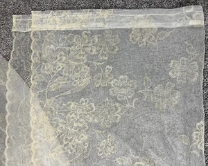 Antique Tulle Fabric 2-Panel Drape Curtain Floral Sheer Net Scalloped 41”x 93” - Picture 1 of 11