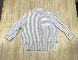 Nicole Miller New York Womens Size S Long Sleeve Blue White Striped Linen Blouse - Picture 1 of 11