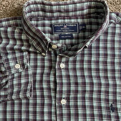 Ralph Lauren sport мужчин XL повседневный клетку фланелевая рубашка на пуговицах опрятный хлопок - Изображение 1 из 4