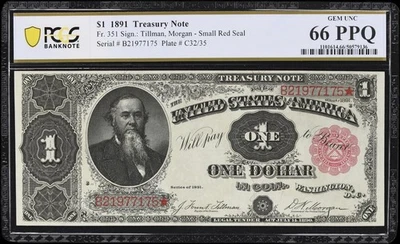 Fr. 351. 1891 $1 Treasury Note. PCGS Banknote Gem Uncirculated 66 PPQ. - Image 1 of 2