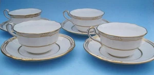 4 tazas y platillos Spode Sheffield con patas porcelana de hueso blanco borde dorado Inglaterra - Imagen 1 de 10
