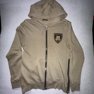 Balmain Paris Coats Badge Hooded Sweatshirt Khaki - Picture 1 of 5
