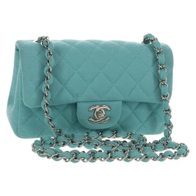 Auténtico bolso de cadena Chanel Matelasse 20 algodón azul turquesa plata CC 149236SAM Foto 1 de 4