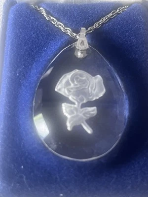 Hallmark Brand Little Gallery Faceted Lead Crystal Rose Pendant 20 Inch Chain - Image 1 of 4
