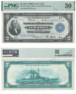1918 $2 Federal Reserve Bank Note Fr-752 PMG VF-30 - Picture 1 of 3