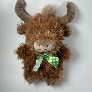 Walmart Peluche Toro Mucca Marrone Shaggy 8" Verde Arco a Scacchi Peluche Giocattolo - Foto 1 di 10