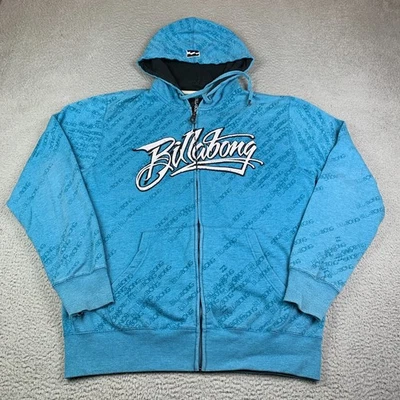 Vintage Y2K Billabong Hoodie Mens XL Blue Full Zip Surf Skate Beach Grunge AOP - Image 1 of 4