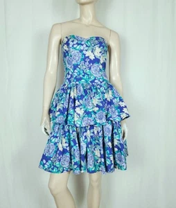 Vtg Laura Ashley strapless tiered cotton dress purple SM made in Ireland - Picture 1 of 11