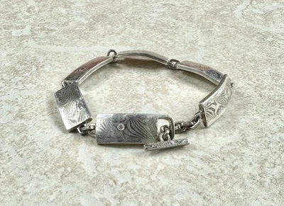 Brazalete vintage SA 14k oro y plata de ley 6 diamantes 8,4” peso 46 g para hombre Foto 1 de 4