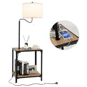Floor Lamp w/ End Table and USB Charging Ports 360° Rotatable Lamp Arm - Picture 1 of 10