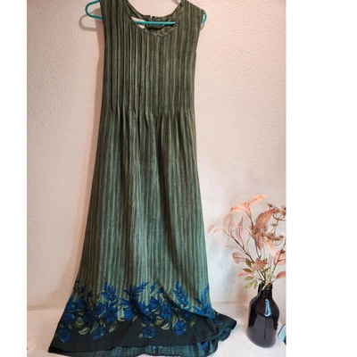 Maxi Vestido Vintage Betsy's Things 10 Verde Floral Sin Mangas Boho 52.5” Largo Años 80 Foto 1 de 4