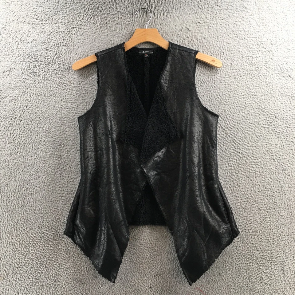 Chaleco Cascada Rock & Republic Para Hombres M Negro Imitación Cuero Sin Mangas Forrado de Vellón Foto 1 de 4