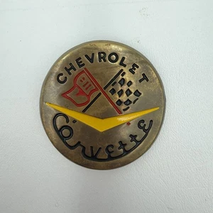 Vintage Corvette runde massive Messing Gürtelschnalle von Baron Buckle - Bild 1 von 3