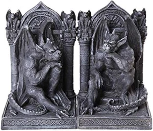 Gothic Thinker Gargoyle Sculpture Stone Finish Book Ends Set 6.75 Inches Tall - Bild 1 von 1