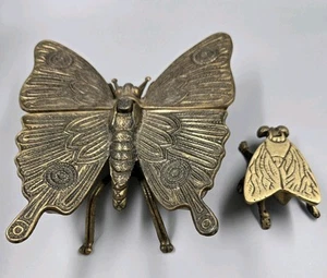 Vintage italienischer übergroßer massiver Messing Schmetterling & Fliege Schmuck, Aschenbecher Figuren - Bild 1 von 9