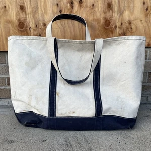 Vintage LL Bean Boat And Tote Large Made In USA White Navy 80s - Picture 1 of 4