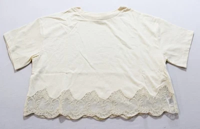 Miss Selfridge Women's Short Sleeve Lace Hem Tee AC2 Buttermilk Size 10 (U.S 6)  - Image 1 of 3