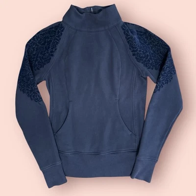 Sudadera Lululemon Floral Flock Pullover Mujer Talla 4 Manga Larga Azul Marino Foto 1 de 4