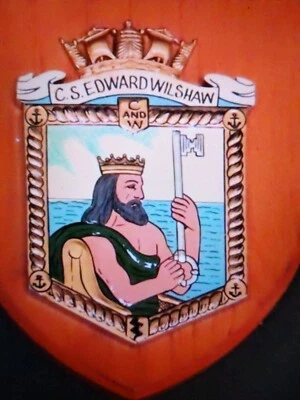 Vintage Cable & Wireless Ship Edward Wilshaw Navy Crested Shield Plaque - Image 1 of 2