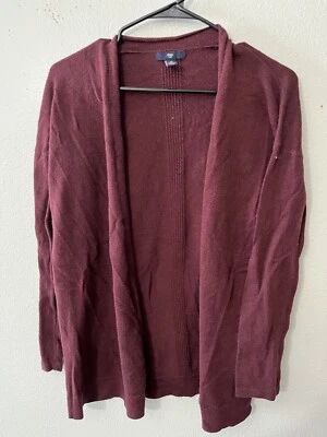 Cárdigan Gap mezcla de algodón frente abierto tejido manga corta para mujer pequeño granate Foto 1 de 3