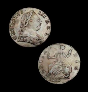 X224: A++ 1775 George III Halfpenny - High Grade Non Regal - Coleman CH-1775-B15 - Bild 1 von 1