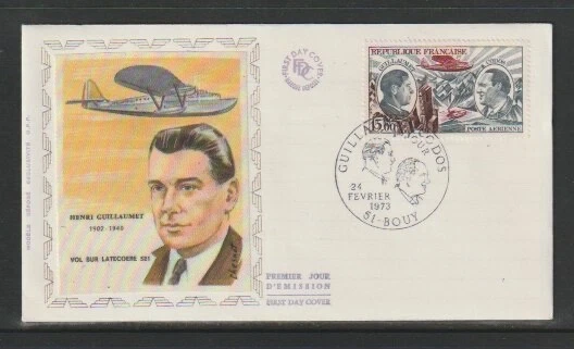 France 1973 SG1892 Silk FDC (Bouy) "Lieutenant de Vaisseau Paris" (flying boat) - Image 1 of 1