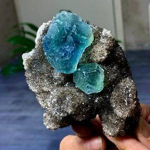 288G Rare Transparent blue-green Cube Fluorite Mineral Crystal Specimen/China - Picture 1 of 24