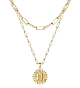 Letter H Initial Necklace for Women 14k Gold Plated Paperclip Chain-No Tarnish - Picture 1 of 5