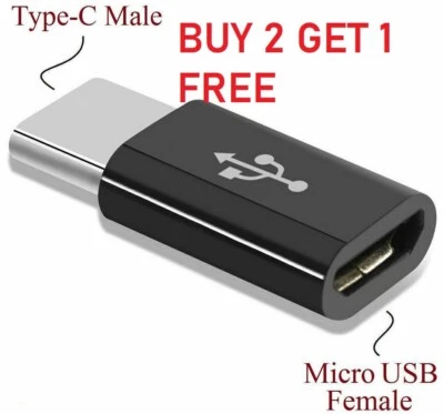 Micro USB Female to Type C Male Converter USB-C Adapter Converter Black White UK - Image 1 of 4