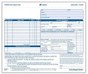 Auto Invoice Repair Order Forms, 8.5 By 7.44 Inch, 3-Part Carbonless 50 Count - Picture 1 of 1