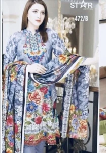 NWOT Pakistani Indian Star Cotton 3-pcs Printed Kameez Shalwaar Women SZ Large - Picture 1 of 6