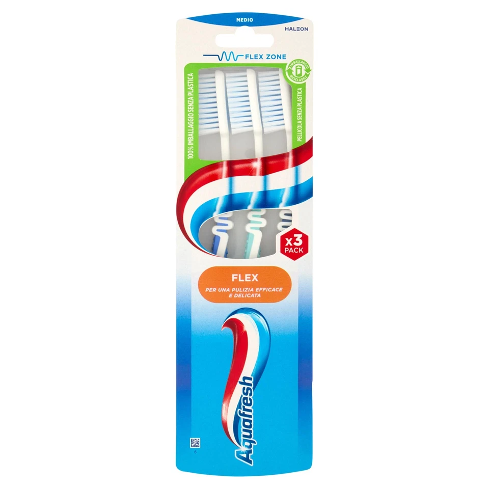 AQUAFRESH SPAZZOLINO FLEX MEDIO 3PZ FORMATO FAMIGLIA DELICATO GENGIVE - Immagine 1 di 1