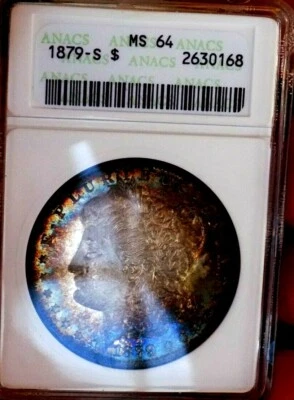 Dólar de Plata Morgan 1879 S ANACS MS 64++++++ Mega Monstruo Arco Iris Neones WOW Foto 1 de 4
