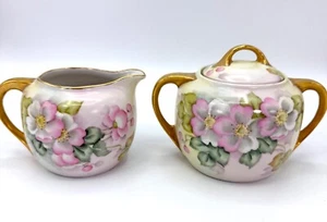 Bavaria Pintado a Mano Flores Rosa Dorado Azúcar Cuenco y Jarra Crema PS AA - Imagen 1 de 18
