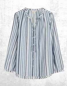 Ex Seasalt Women’s ¾ Sleeve Organic Cotton Striped Shirt in Blue Keel - Picture 1 of 8
