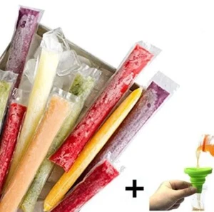 100 Pcs BPA-Free Popsicle Mold Bags-Freezer Tube Bags Ice Pop Pouch w a Funnel - Picture 1 of 11