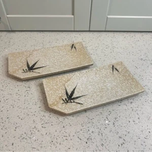 Vintage Ceramic Sushi Plates | Black Bamboo Design | Paint Splatter Effect - Bild 1 von 6