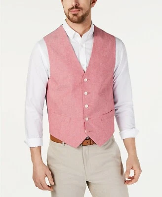 $188 Tommy Hilfiger Men'S Red Modern Fit Suit Waistcoat Vest Size S *Damaged* - Image 1 of 4