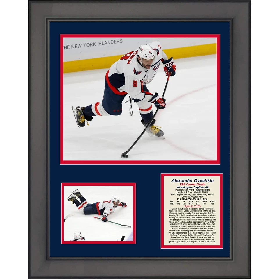 HOFSM.COM HALL OF FAME SPORTS MEMORABILIA Framed Alexander Ovechkin 895 Career Goals Record Capitals 11"x14" Photo Collage