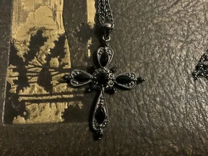 Vintage Black Crucifix Pendant By Avon - Picture 1 of 8