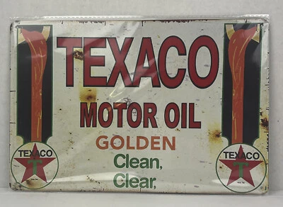 Texaco Motor Oil Retro Vintage Metal Lata Letrero Placa Hombre Cueva Garaje Decoración, 8x12 Foto 1 de 4
