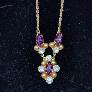 Antike 12k Gf lila & weißer Stein Halskette LB CO hergestellt am Seil Kette - Bild 1 von 6