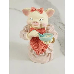 Piglet Pig Piggy w/ Bow Cute Dress Cooking 3 1/2" Figurine 80s Home Decor Vtg - Picture 1 of 13