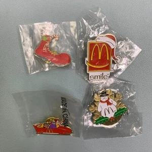 Vintage McDonald's Christmas Holiday Collector Lapel Hat Pin (4) Pack - Picture 1 of 9