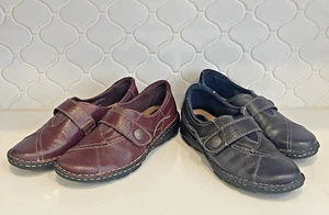 Two Pairs Earth Origins Womens Leather Slip on Monk Strap Shoes 9.5 Navy & Wine - Picture 1 of 21