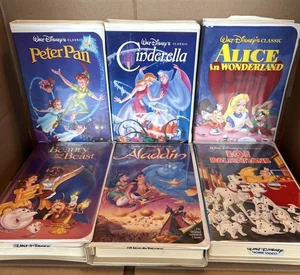 6 Walt Disney Classic VHS black diamond  Aladdin, Peter Pan, Cinderella, Alice - Picture 1 of 24