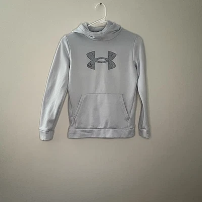 Under Armour Girls Kids Medium Hooded Sweatshirt Grey Loose Fit School Fall B4 - Image 1 of 4