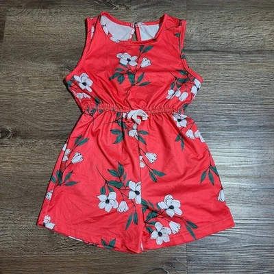 Niñas 5T Mameluco Floral Sin Mangas Verano Conjunto Mono Cintura Elástica Una Pieza Foto 1 de 4